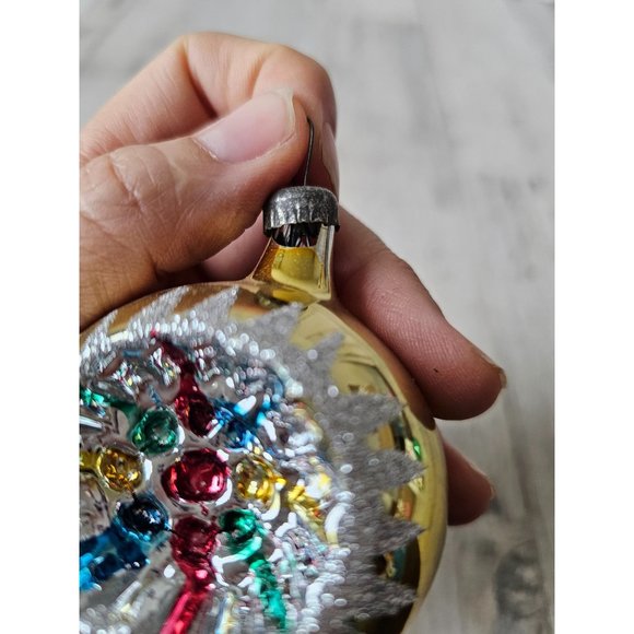 Vintage gold indent glitter silver ball ornament Xmas tree - Picture 9 of 9